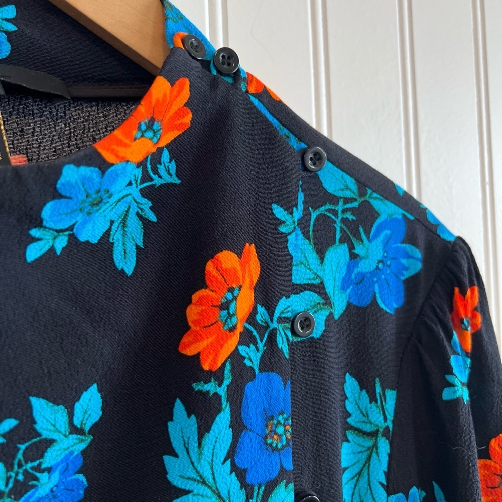 Maje Blue and Orange Floral‎ Long Sleeve Dress size 3 - Picture 6 of 12